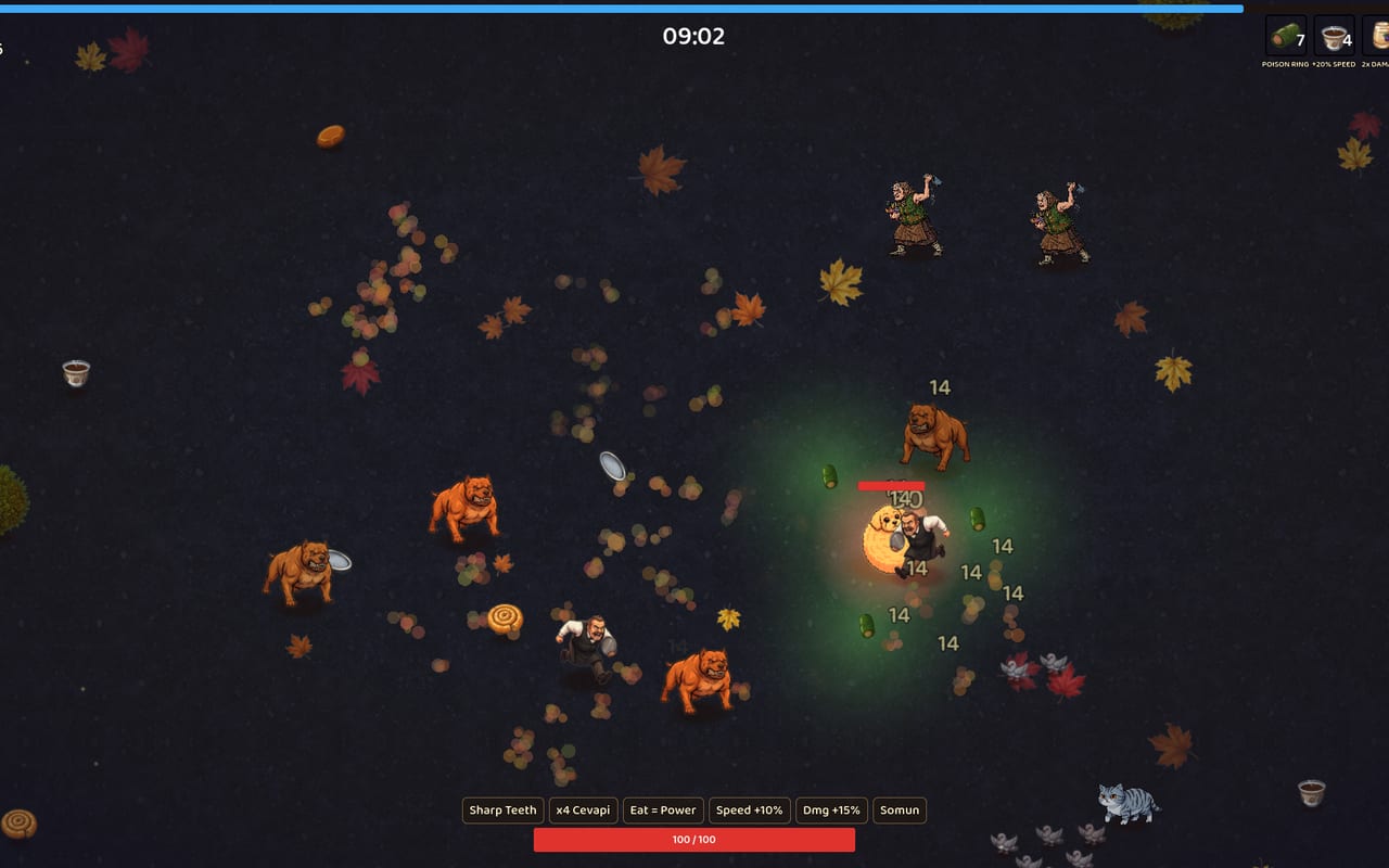 Cookie fighting through the Tivoli park biome
